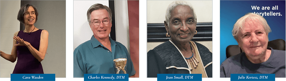 Individual squares showing three senior women and one senior man smiling