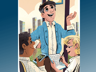 Illustrated people taking on meeting roles